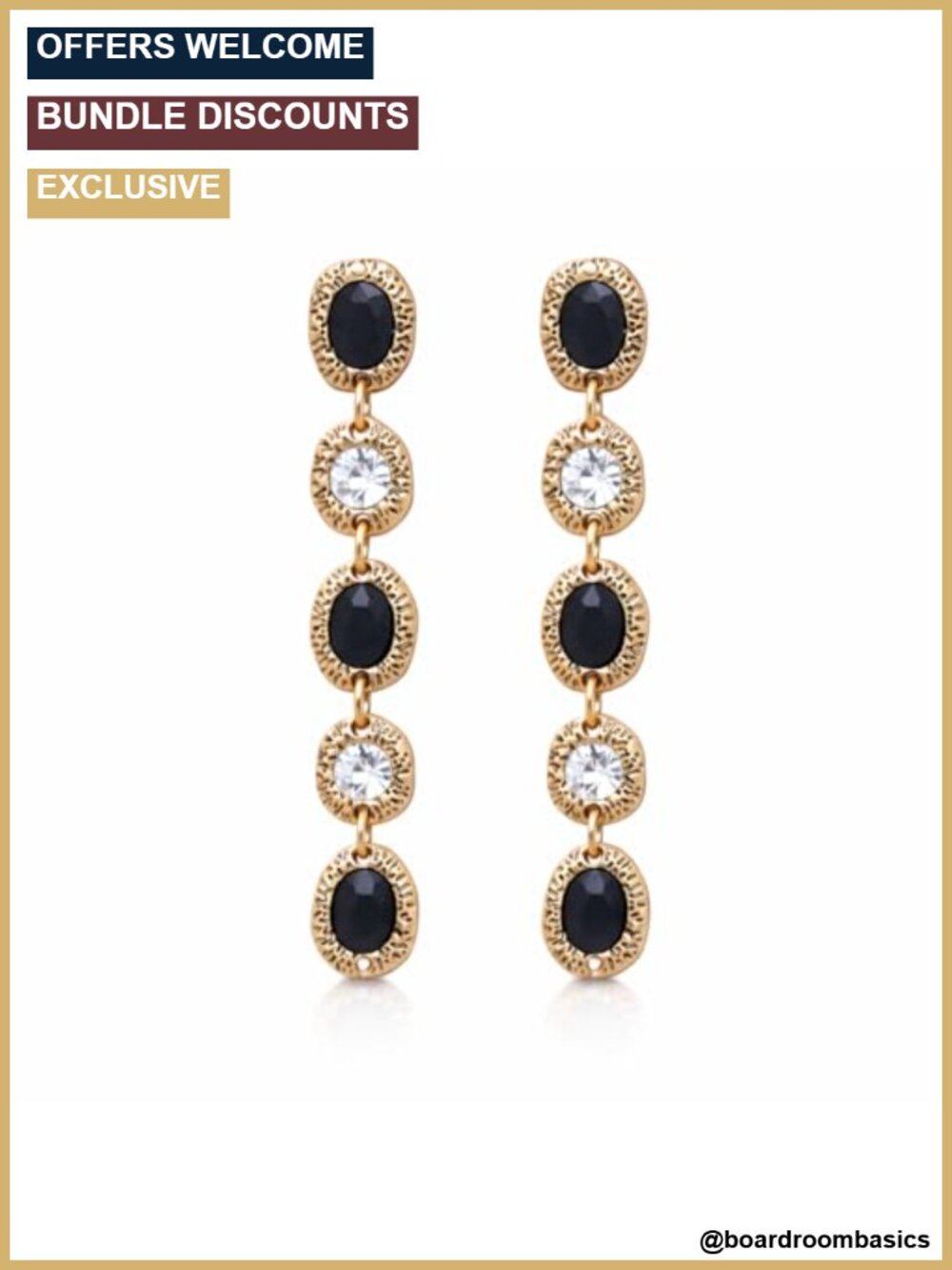 Crystal Long Drop Dangle Earrings Antique Gold Tone Statement